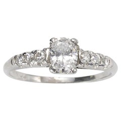 Used Oval Diamond and Platinum Ring, D VS1 0.51 Carats