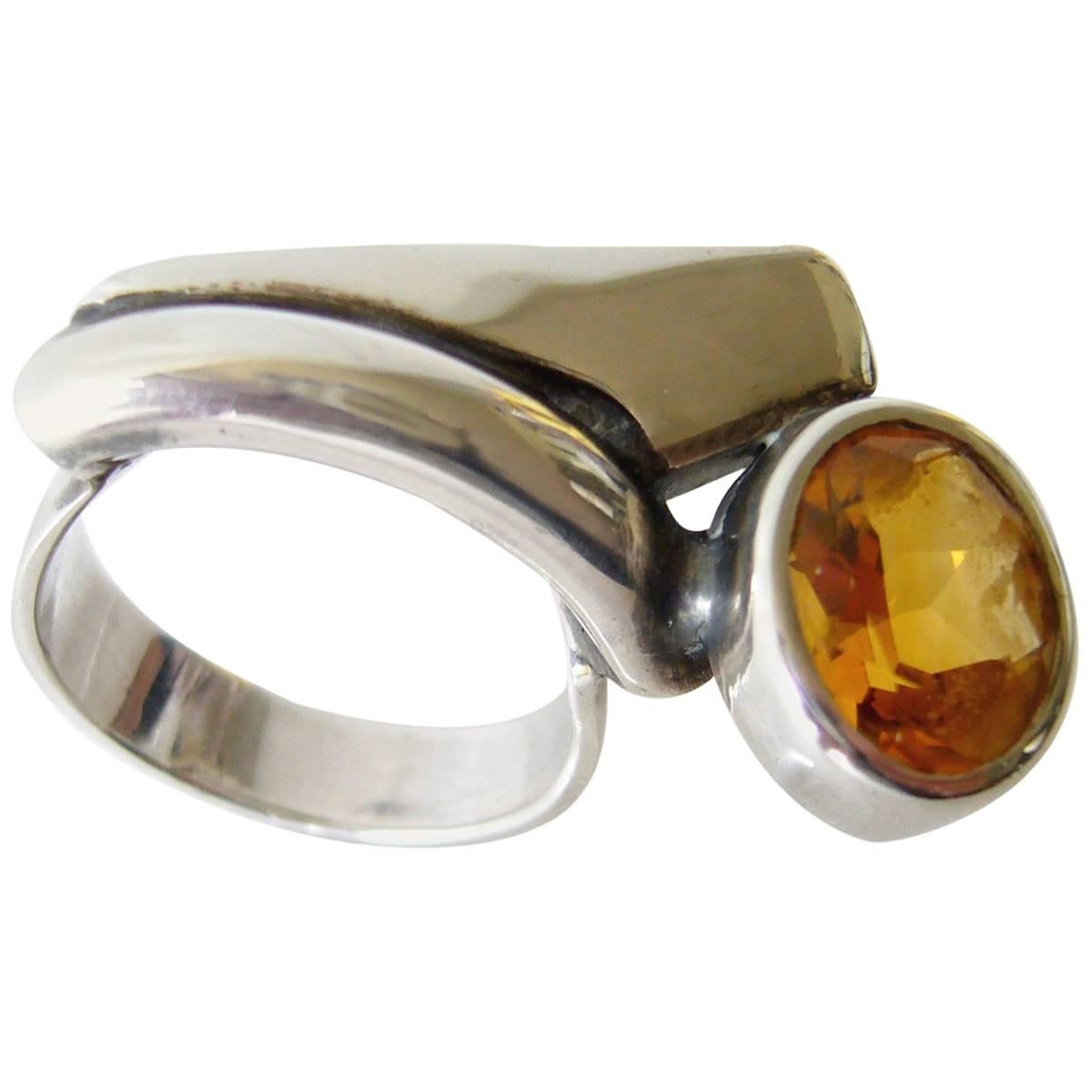 Suzanne Somogy Sterling Silver Citrine French Modernist Ring