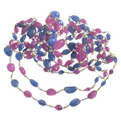 Sapphire, Ruby, Pearl and White Gold Long Chain Necklace