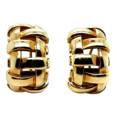 Tiffany & Co 18 Karat Yellow Gold Basket Weave Hoop Earrings circa 2002