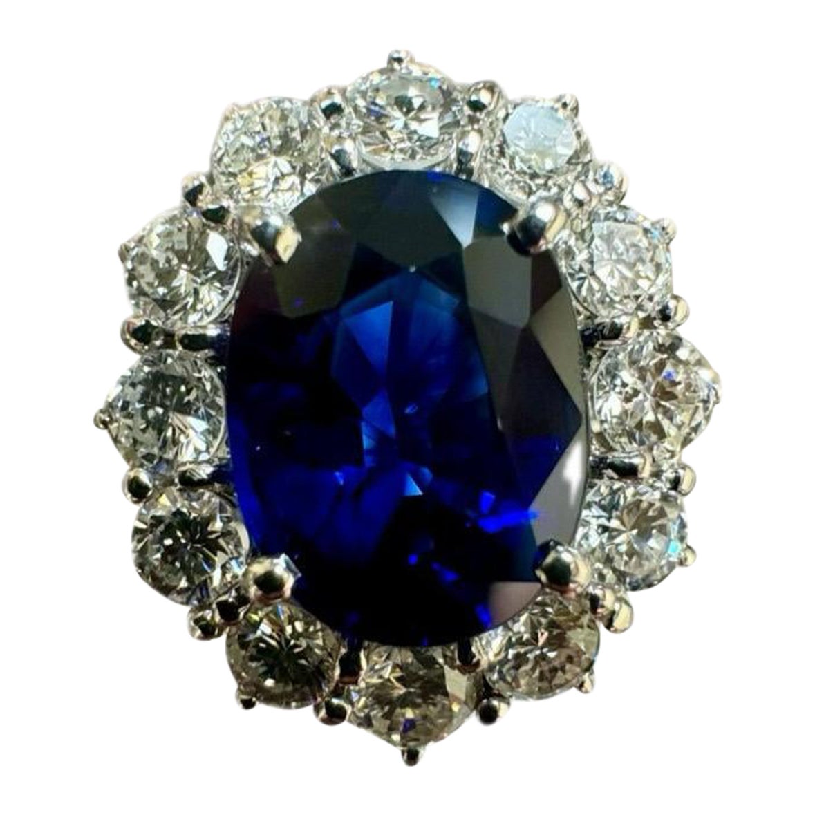14K White Gold Diamond Halo GIA 2.25 Carat Royal Blue Sapphire Engagement Ring