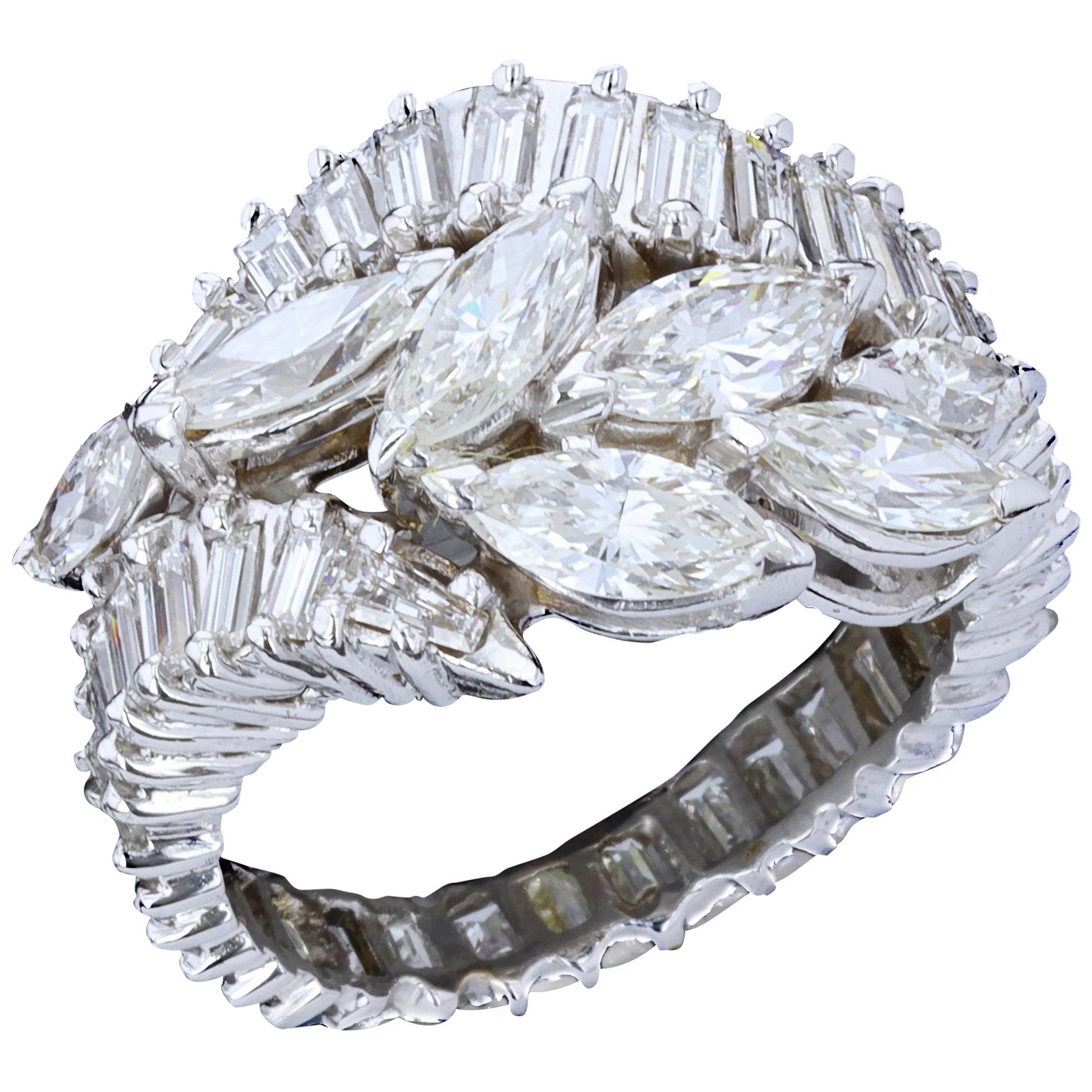 4.00 ct Platinum Baguette & Marquise Diamond Cocktail Ring