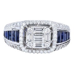 Anello perfetto e preciso con zaffiro e diamante in oro bianco 14K