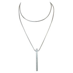 Platinum Pavé Diamond Bar Pendant Necklace and Snake Chain