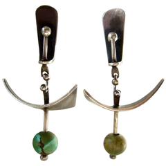 Ed Wiener Turquoise Sterling Silver Abstract Modernist Earrings 9