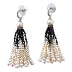 Marina J. Black Onyx, Pearl & Solid 14k White Gold Tassel Earrings