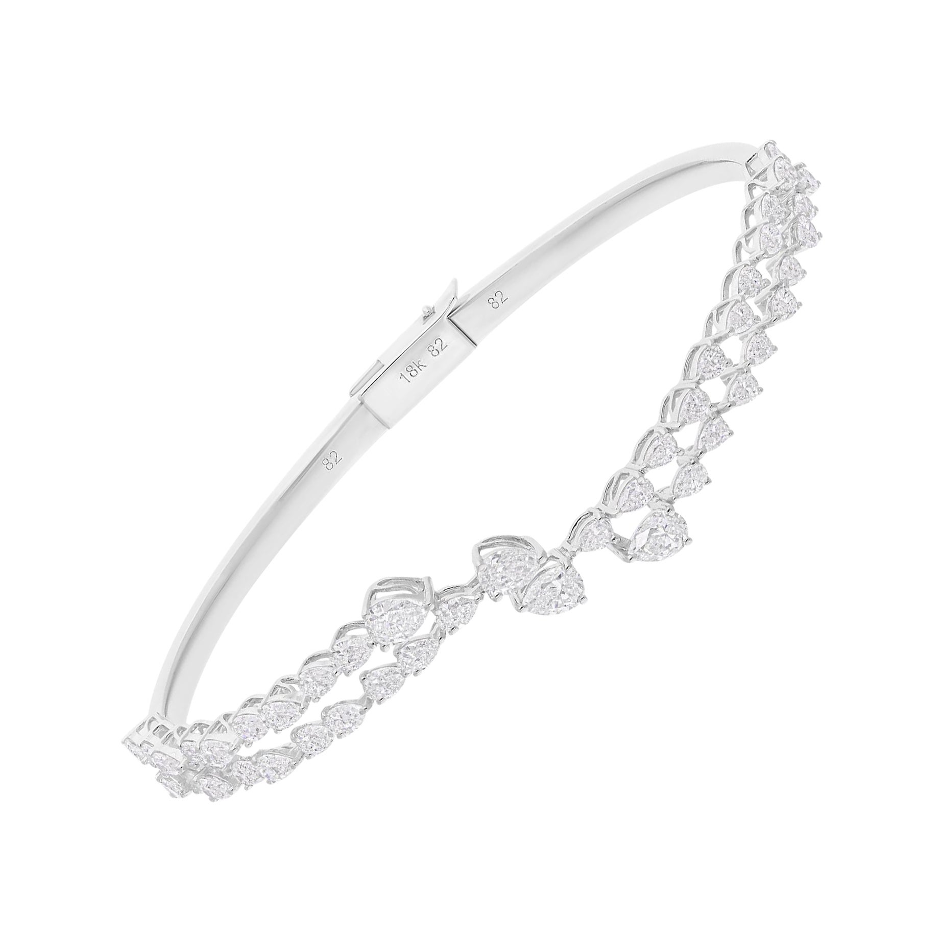Natural 2.95 Carat SI/H Pear Diamond Bangle Bracelet 14 Karat White Gold Jewelry