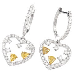 Pendientes Diamante Amarillo Corazón Oro Blanco 18K