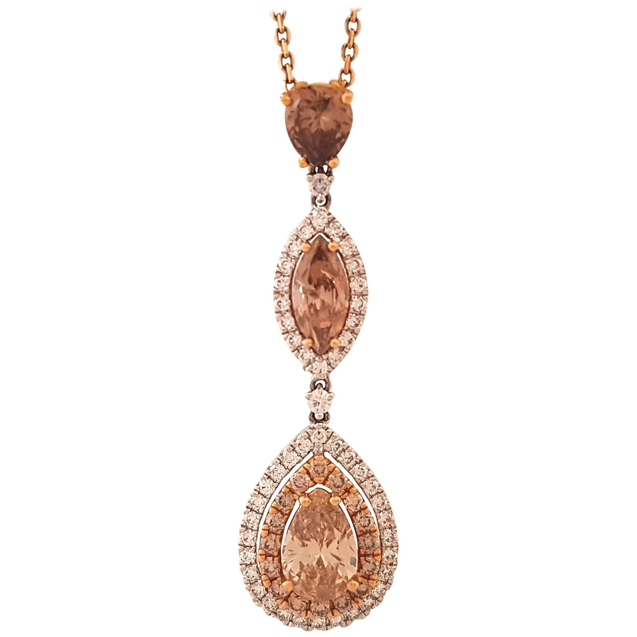 Champagne Diamonds and Rose Gold Drop Necklace For Sale