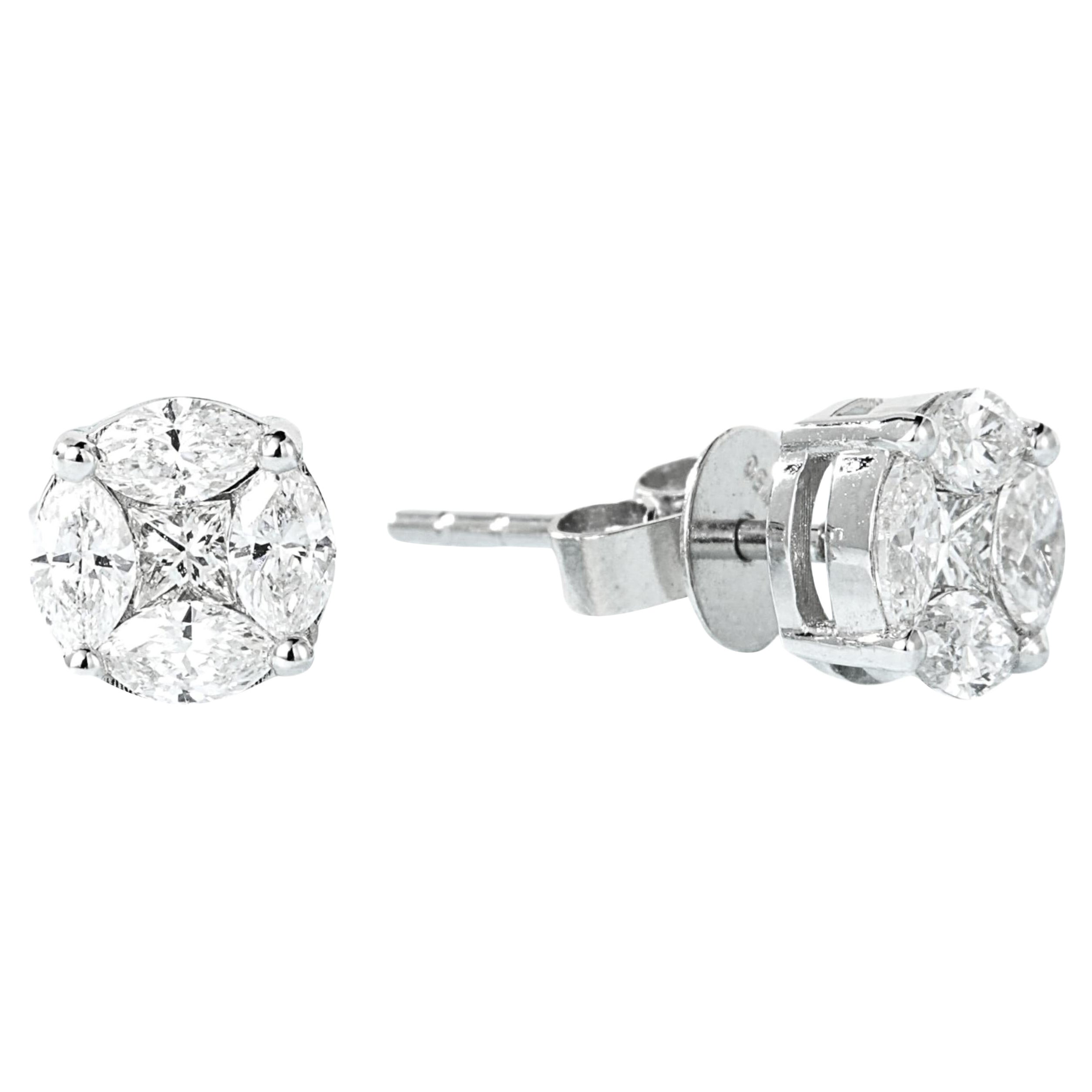 18K White Gold Marquise-Cut White Diamond Stud Earrings