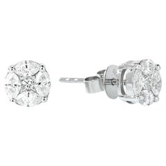 18K White Gold Marquise-Cut White Diamond Stud Earrings