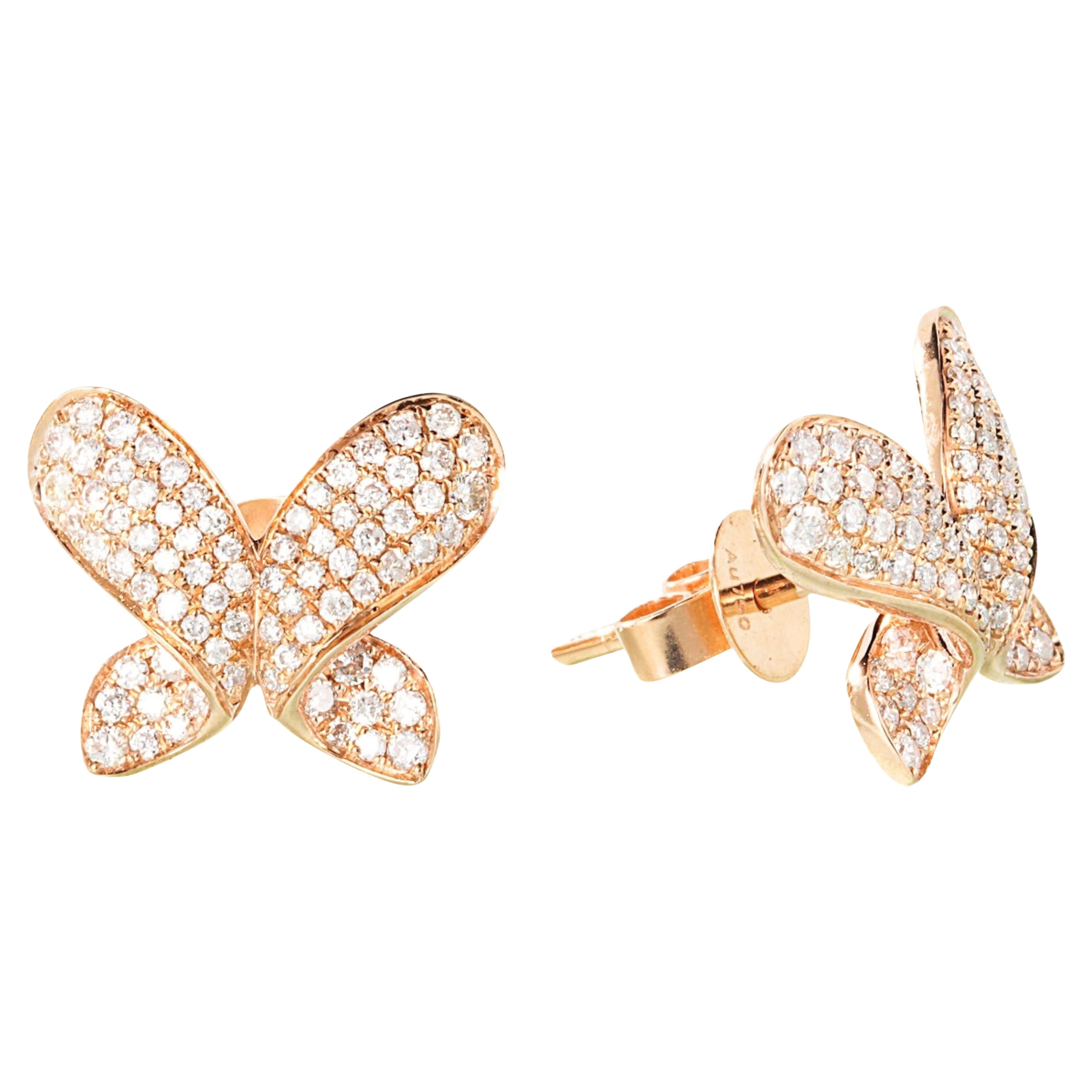 18K Rose Gold 0.40 CT Diamond Butterfly Stud Earrings