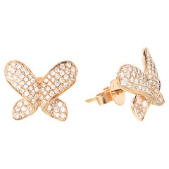 18K Rose Gold 0.40 CT Diamond Butterfly Stud Earrings