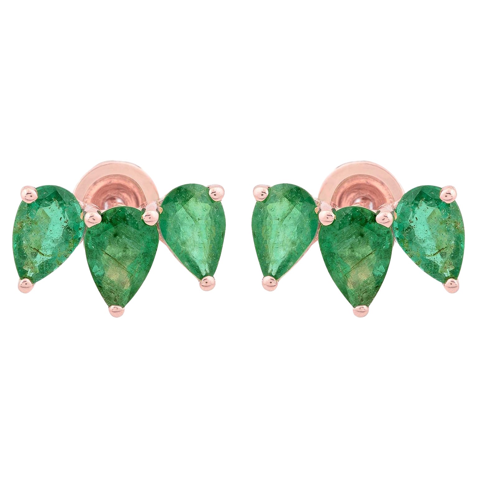 Pendientes de esmeralda de Zambia en forma de pera de 2,34 quilates Joyas de oro rosa de 10 quilates