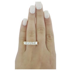 2.5 Carat 5 Stone Emerald Cut Diamond 18 Carats Yellow Gold Band Ring