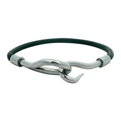 Hermès Black Leather Silver Metal Jumbo H Bracelet