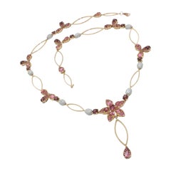 Collana in oro rosa e bianco 18 carati con tormalina rosa e diamanti bianchi