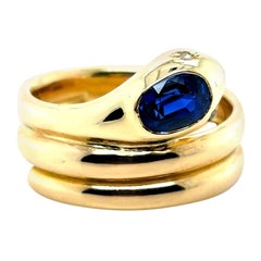 Anello a serpente d'epoca con zaffiro e diamante in oro giallo 18 carati, CIRCA 1970