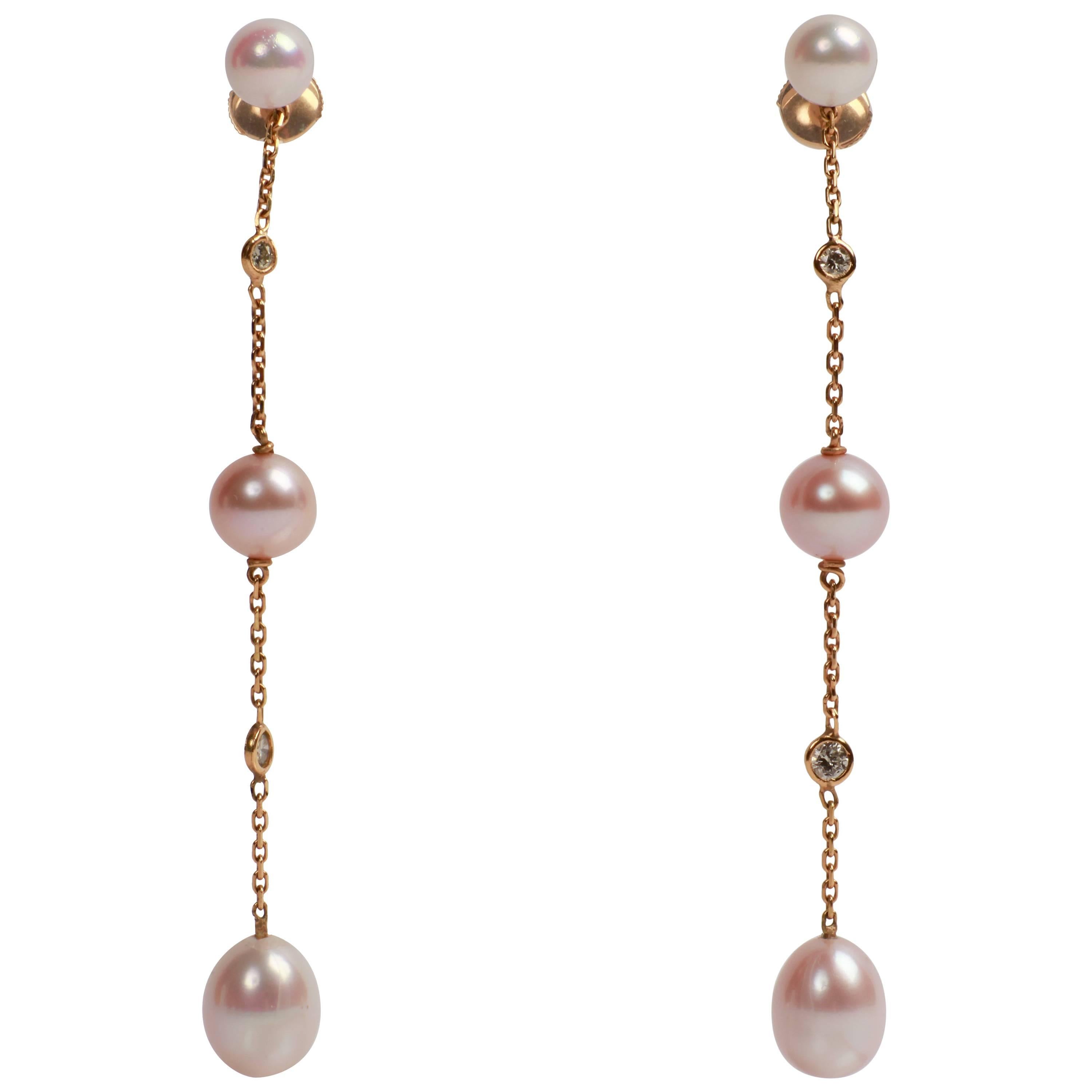 Pearls, Diamonds, 18 Karat Gold Dangle Earrings Created by Marion Jeantet For Sale