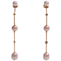 Pearls, Diamonds, 18 Karat Gold Dangle Earrings Created by Marion Jeantet