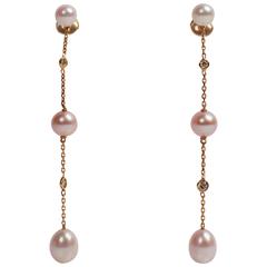 Pearls, Diamonds, 18 Karat Gold Dangle Earrings Created by Marion Jeantet 1