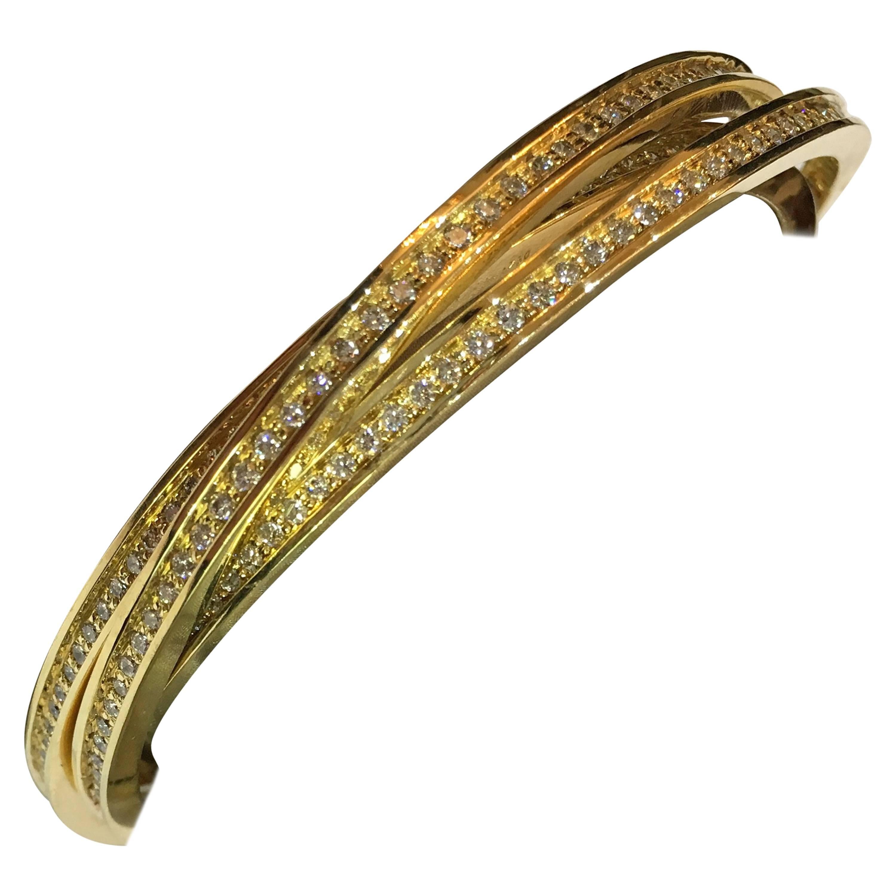 Cartier Diamond Gold Trinity Bangle Bracelet For Sale