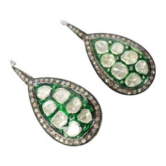 Antique Polki Diamond Earrings Natural Diamond Victorian enamel Earrings