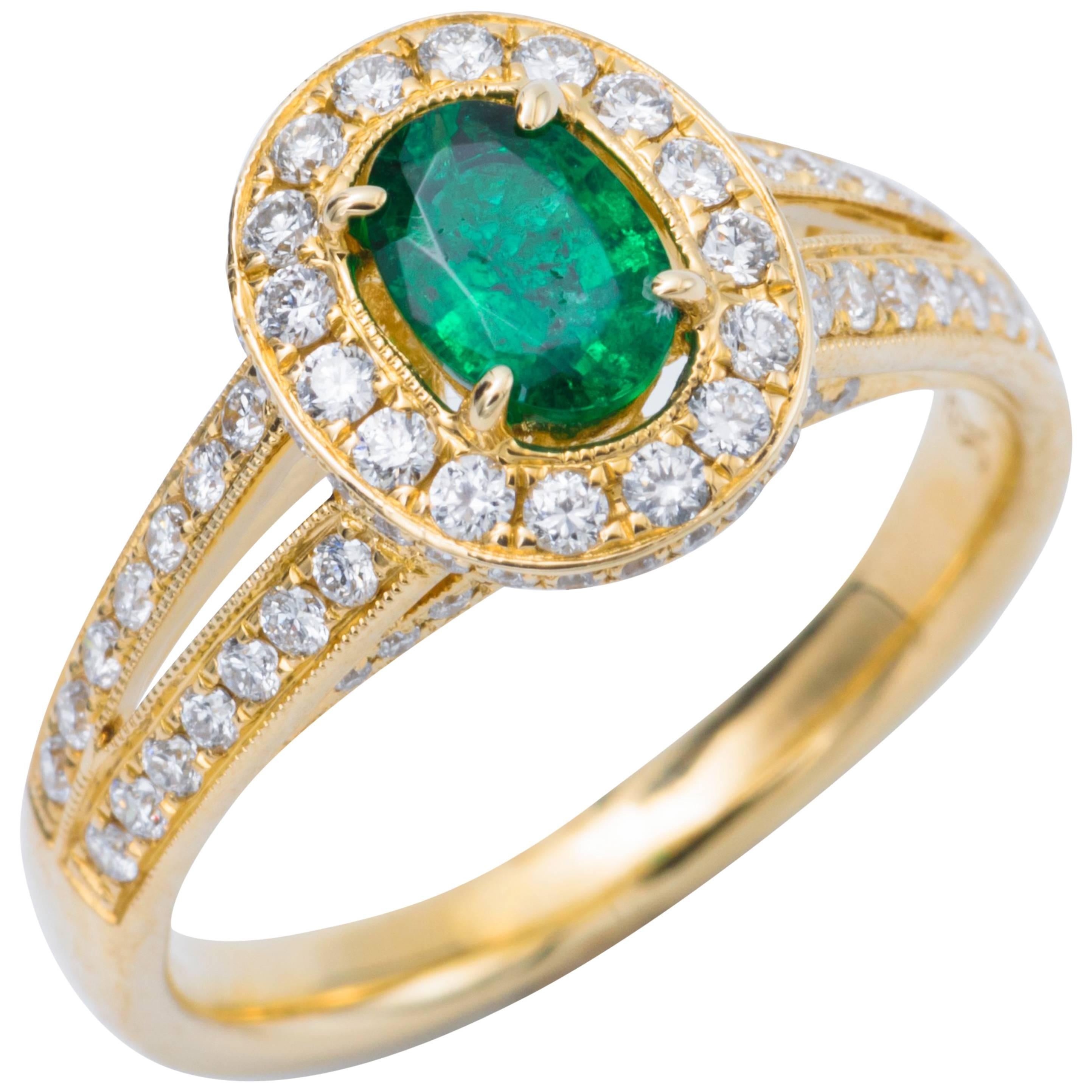 Oval Shape Emerald Diamond Engagement Cocktail Halo Ring