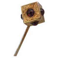 Antique John Bennett Victorian Gold Garnet Dice Cube Stick Pin