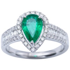 Pear Shape Emerald and Diamond Engagement Cocktail Ring