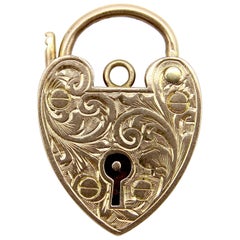 Edwardian 9K Gold Hand Engraved Heart Padlock