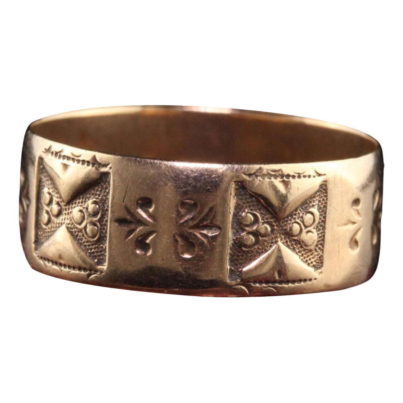 Antique Victorian 10K Yellow Gold Engraved Wide Band Wedding Ring