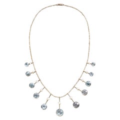 Aquamarine and Pearl Drop Gold Fringe Necklace