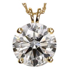 Near 1 Carat Ct GIA Natural Solitaire Round Diamond Pendant Necklace 14k Gold