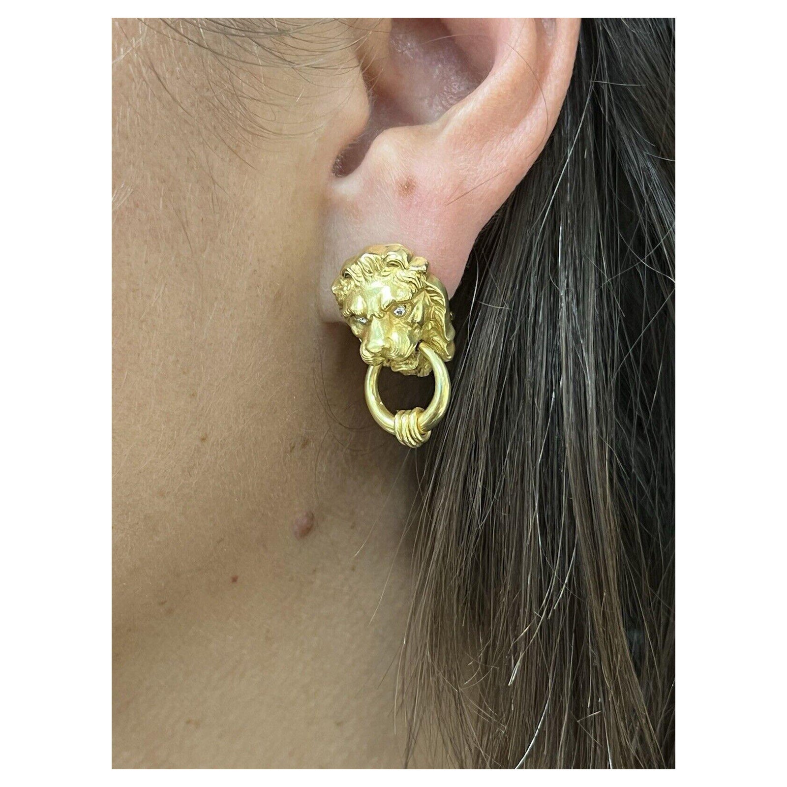 BVLGARI ITALY 18k Yellow Gold & Diamond Door Knocker Earrings Vintage 1960s Rare