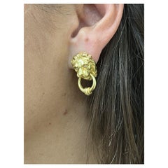 BVLGARI ITALY 18k Yellow Gold & Diamond Door Knocker Earrings Vintage 1960s Rare