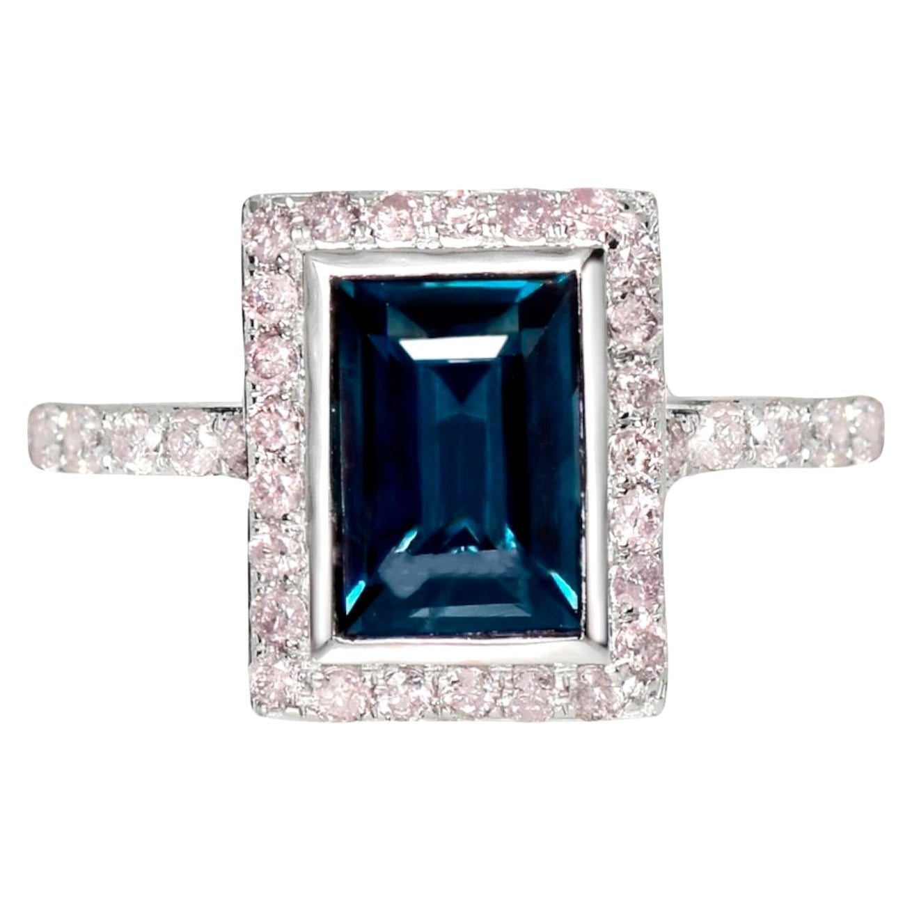 IGI 1.90 Ct 14K White Gold Peacock Spinel&Pink Diamonds Engagement Ring For Sale
