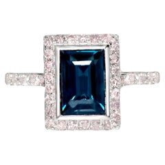 Bague de fiançailles IGI 1,90 carat en or blanc 14 carats, spinelle de paon et diamants roses