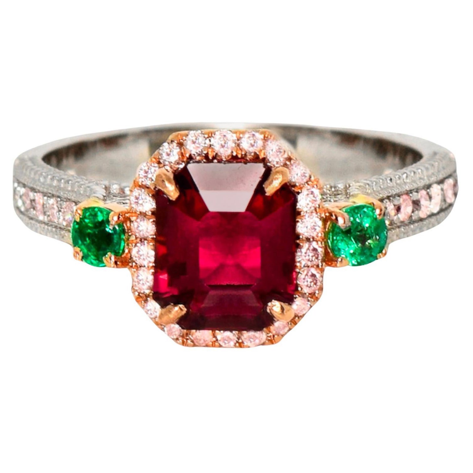IGI 1,60 Karat 14K Weißgold Verlobungsring mit intensiv rotem Spinell und rosa Diamanten