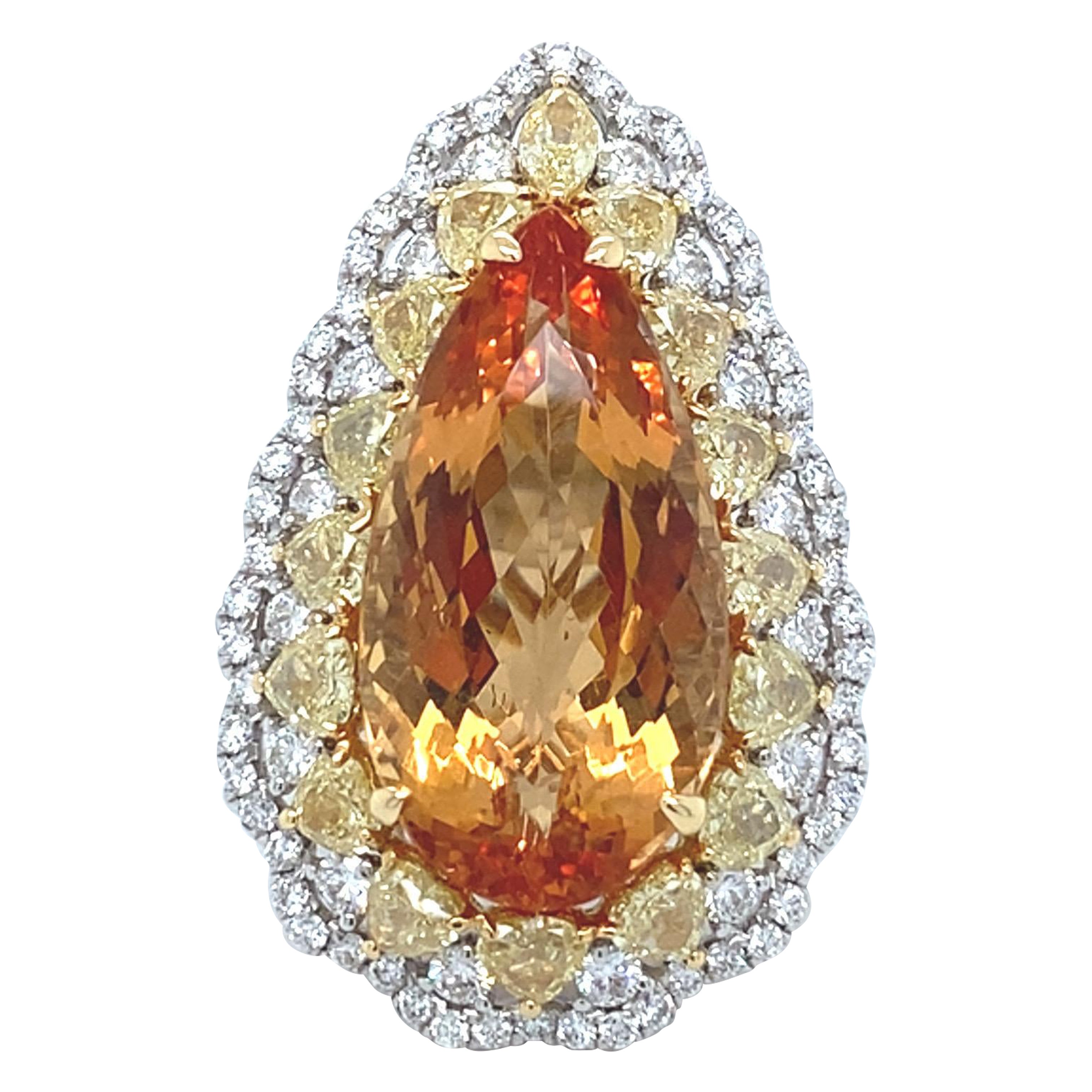 19.28 Carat Pear Cut Imperial Topaz Diamond Cocktail Ring