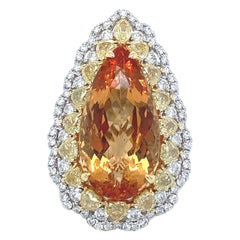 19.28 Carat Pear Cut Imperial Topaz Diamond Cocktail Ring