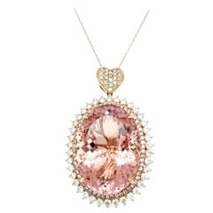 70.30 Carat Oval Cut Morganite Diamond Rose Gold Pendant