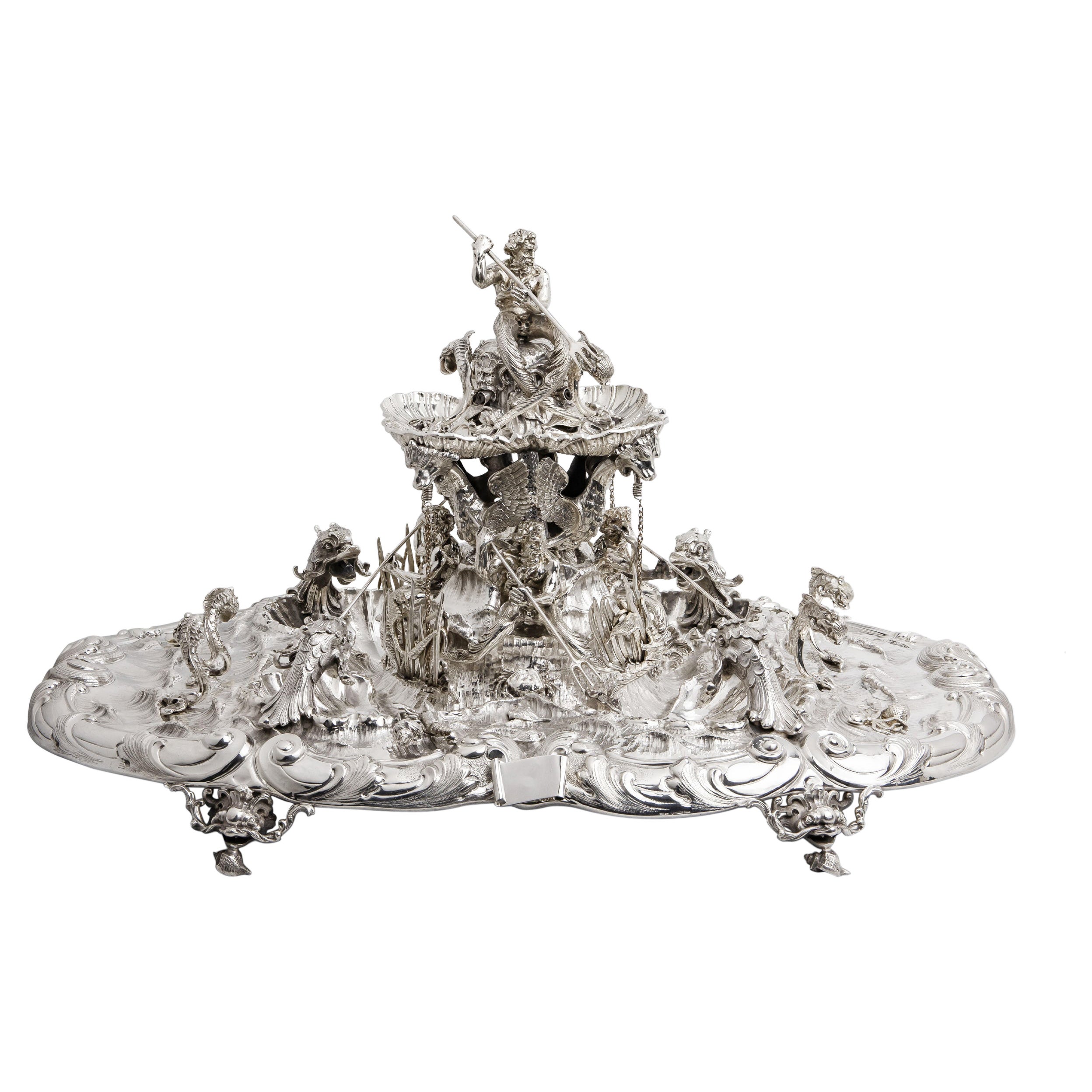 Italian .800 Silver Fountain of Neptune by Eugenio & Angelo Orefice For Sale