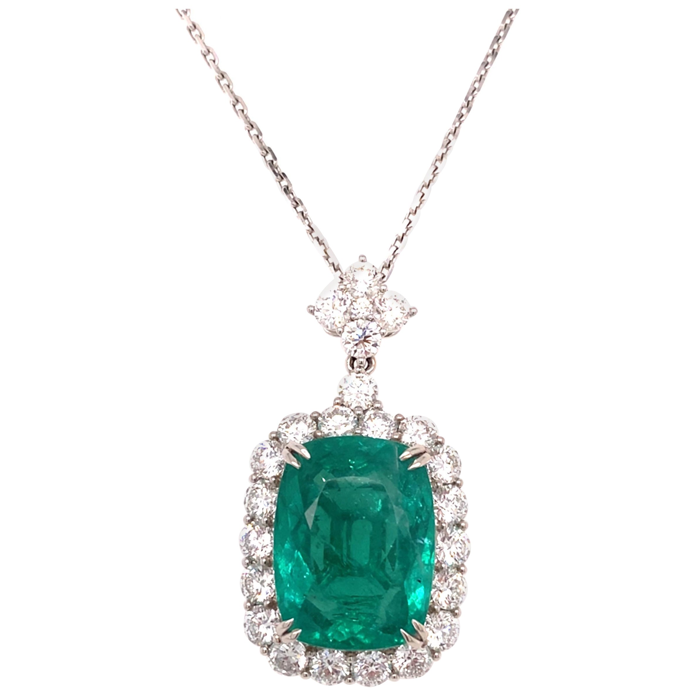 Ciondolo in oro bianco con tormalina Paraiba a cuscino certificato GRS da 24,81 carati e diamante