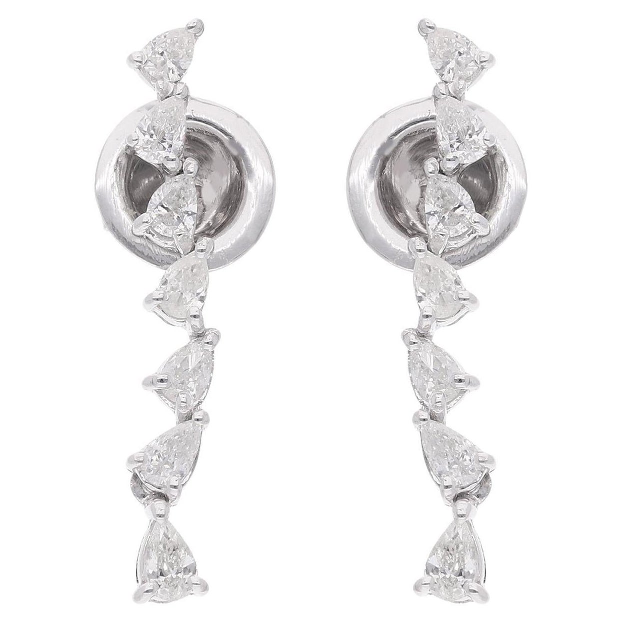 Natural 0.54 Carat Pear Diamond Earrings 14 Karat White Gold Handmade Jewelry