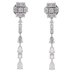 1.61 Carat Pear & Round Diamond Dangle Earrings 14 Karat White Gold Fine Jewelry