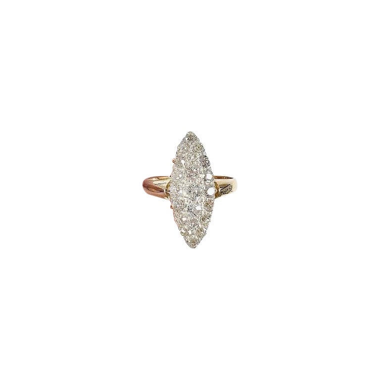 Bague ancienne en or jaune 18ct estampillée, victorienne, marquise/navette de diamants