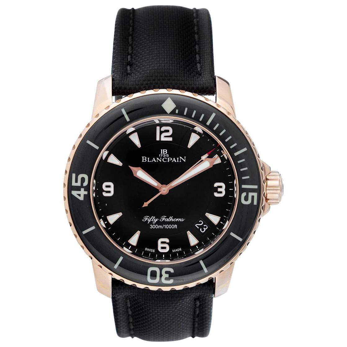 Blancpain Rose Gold Black Dial 50 Fathoms Automatic Wristwatch 