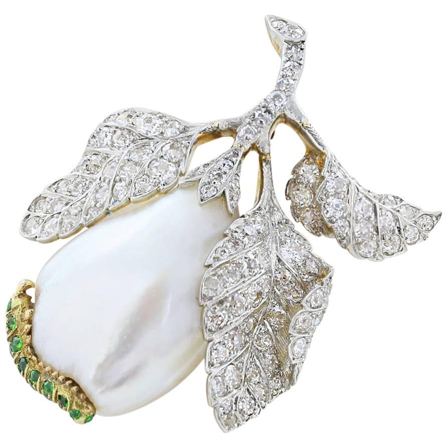 Marcus & Co. Baroque Diamond Gold Flower Brooch