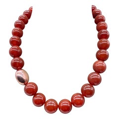 Necklaces Red Agathe, Pearls Rose Gold 18 Carats, Bakelit